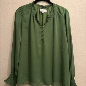 LOFT Sage Green Blouse with Button Detail